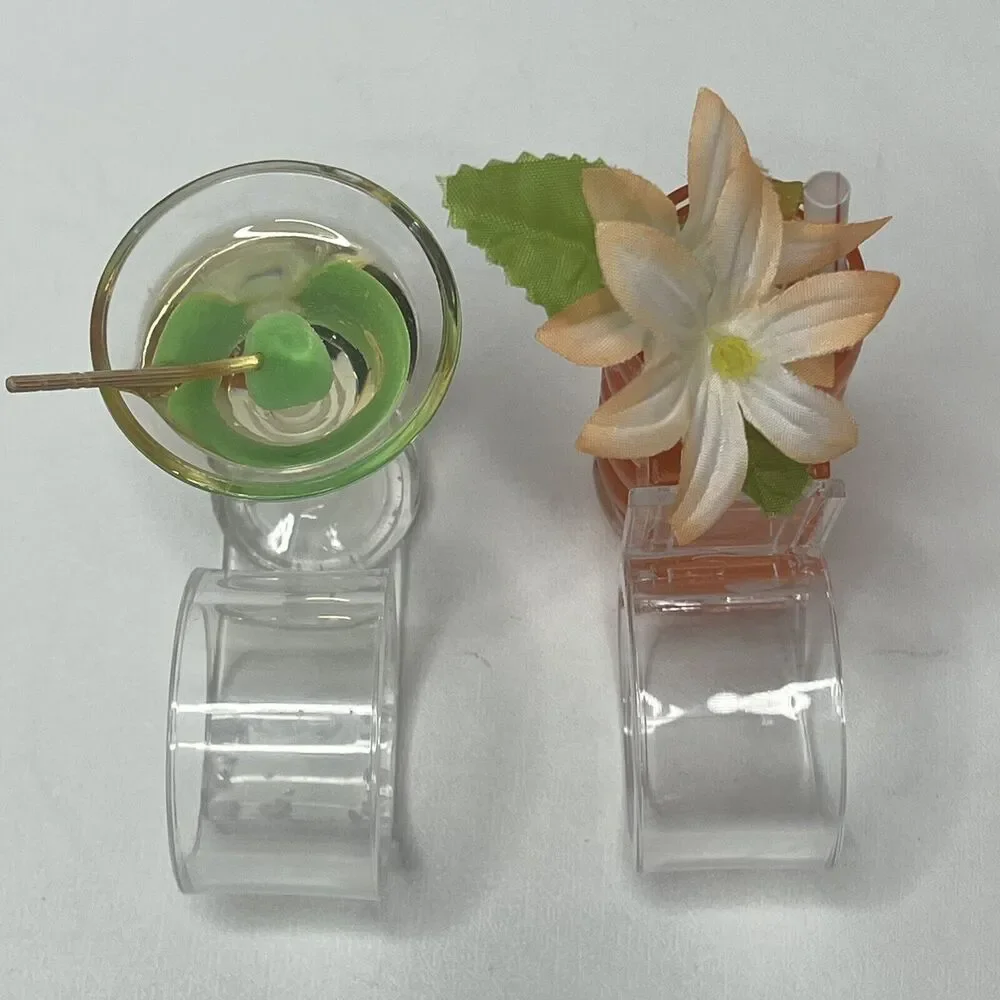 Vintage Clear Plastic Cocktail Glasses Napkin Rings Set Of 2